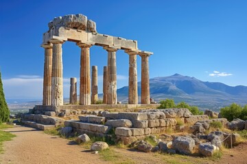 Beautiful Scenic Wallpaper of Historical Ruins in Ancient Corinth, a Traditional European Destination in Peloponnese, Greece