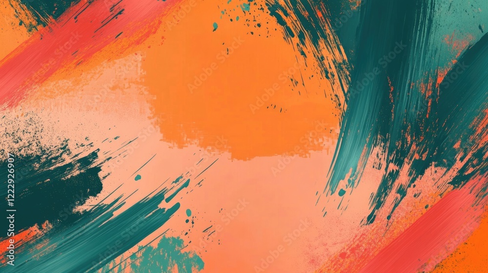 Poster vibrant complementary colors paint strokes backdrop with ample empty space for creative text placeme