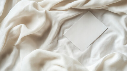 Blank Card Mockup on Elegant Cream Fabric Soft Draped Textile Background White Paper Image Style    