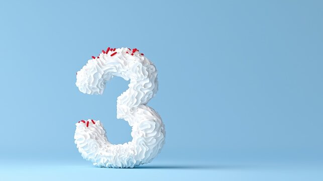 Whipped cream number three, pastel blue background; celebration concept