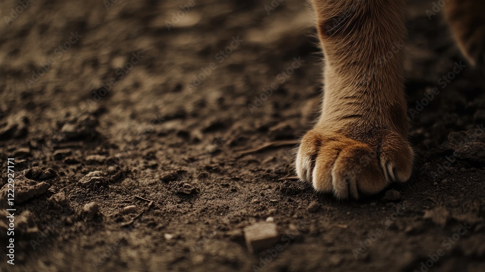 Aufkleber Close up of a cat's paw resting on the ground showcasing texture with ample space for adding custom text or captions