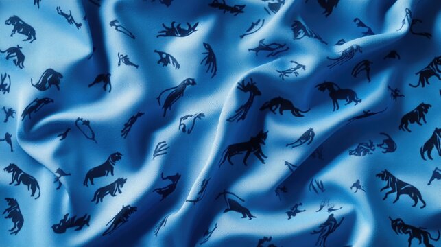 Dog musher symbols on vibrant blue fabric with ample blank space for customizable text or branding elements