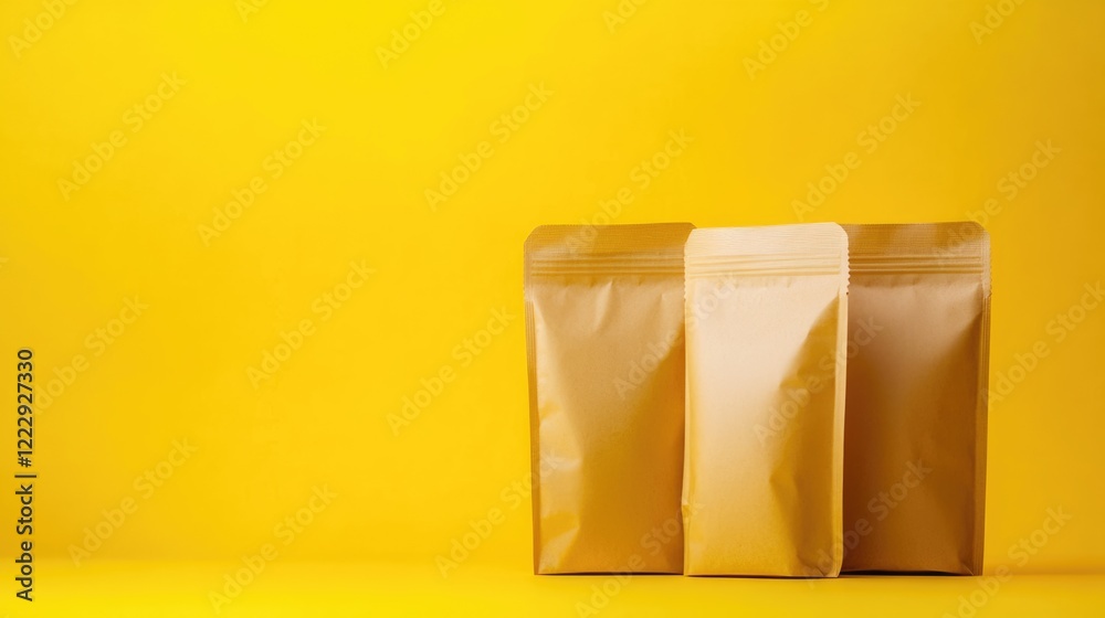 Poster complementary packaging on yellow background with ample empty space for custom text or branding appl