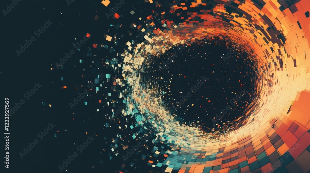 Fototapete Digital Abstract Data Stream with Distortion Effects and Space for Custom Text or Branding