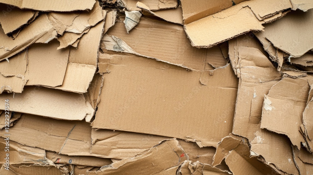 Poster close-up view of textured recycled cardboard pieces with ample empty space for overlaying text or ad