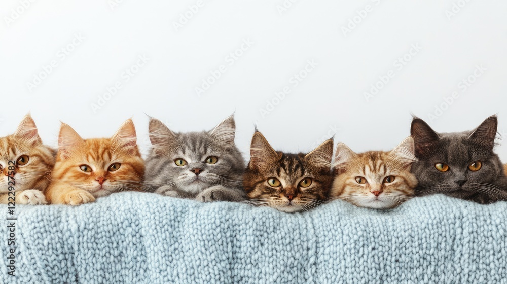 Aufkleber Cozy group of cats relaxing on a soft blanket with ample empty space for text and creative design elements