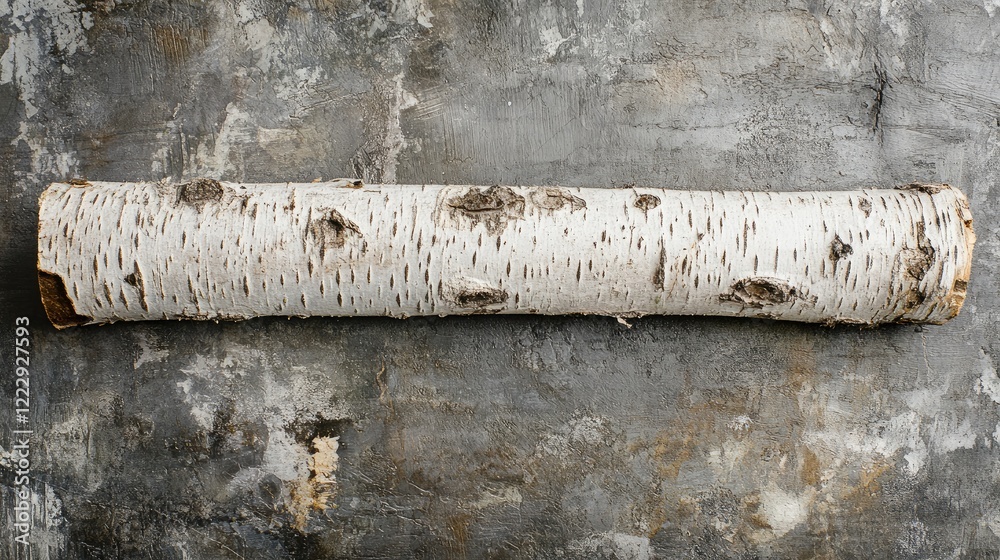 Poster birch log displaying intricate bark texture on a textured background with ample copy space for text 