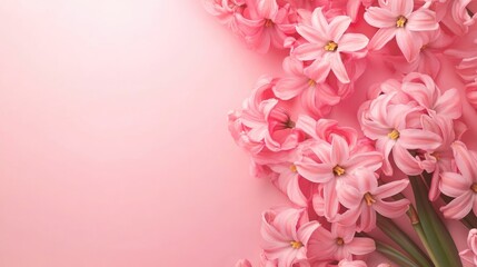 Fototapeta premium Close up of vibrant pink hyacinth flowers on soft pink background with ample space for customizable text or graphic design elements