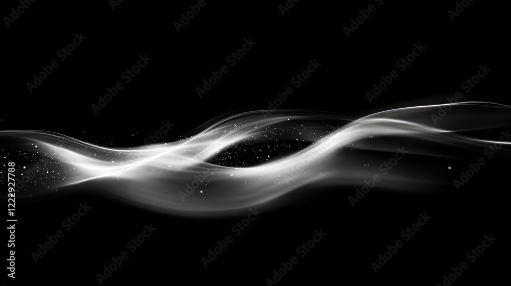 Poster Abstract digital data stream with flowing motion in dark setting featuring empty text space for creative designs and technology concepts.
