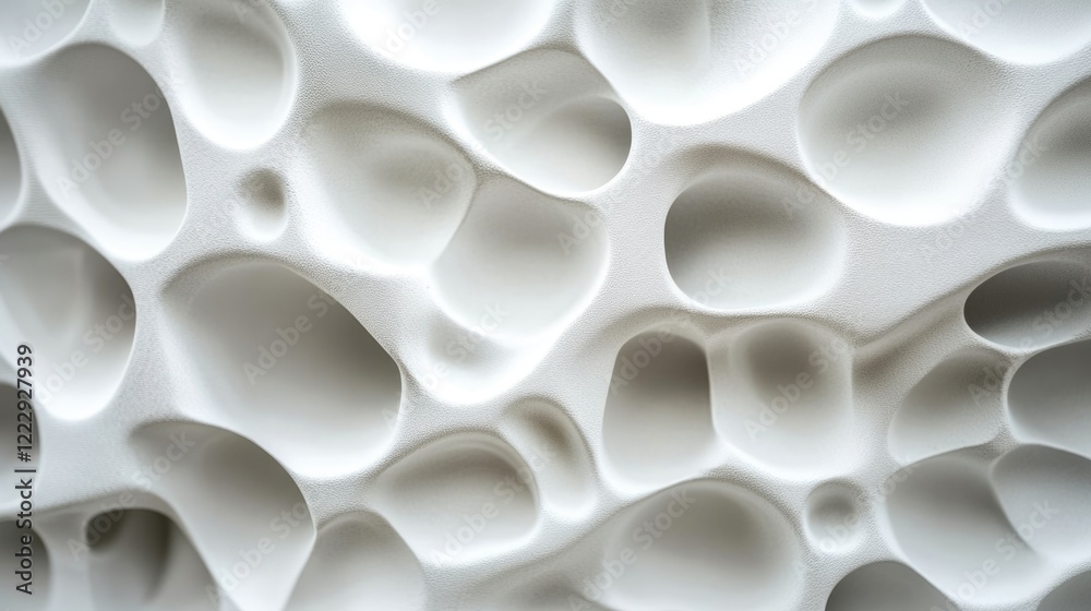 Aufkleber Textured white wall surface with abstract bubble-like patterns and ample empty space for creative text or graphic overlay.