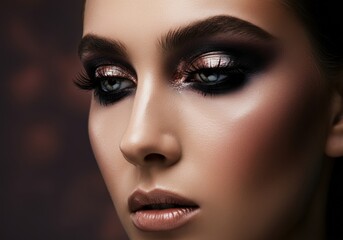 Fototapeta premium Stunning close-up of a woman showcasing glamorous makeup and captivating eyes