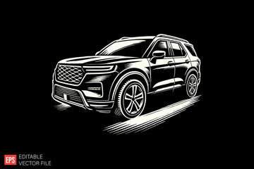 Naklejka premium Modern SUV car Black and white silhouette Illustration vector design