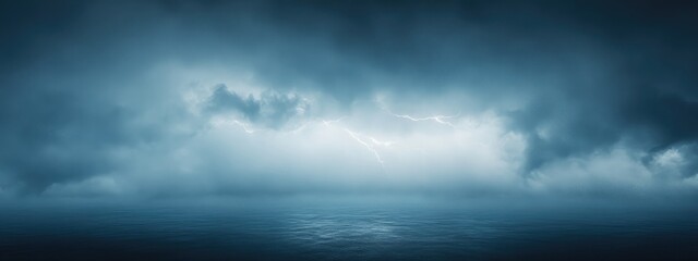 Obraz premium Dramatic Thunderstorm Sky Over Water with Visible Lightning and Expansive Copy Space for Text