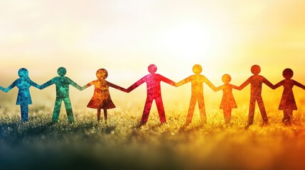 Community Social Workers Collaborating with Diverse Groups to Foster Support and Unity in a Vibrant Setting with Blank Text Space