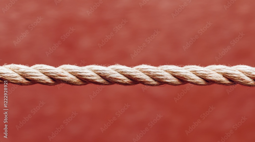 Poster Close Up of Twisted Rope on a Red Background with Blank Space for Text or Graphics in a Professional Setting