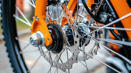 Obraz premium Detail of the wheelbase and hub assembly on a modern electric bike with blank space for text or logo placement