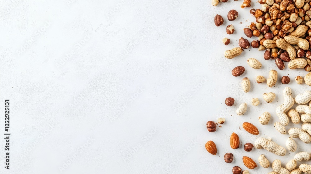 Poster high protein peanut nut mix assortment with empty space for creative text and branding elements on a