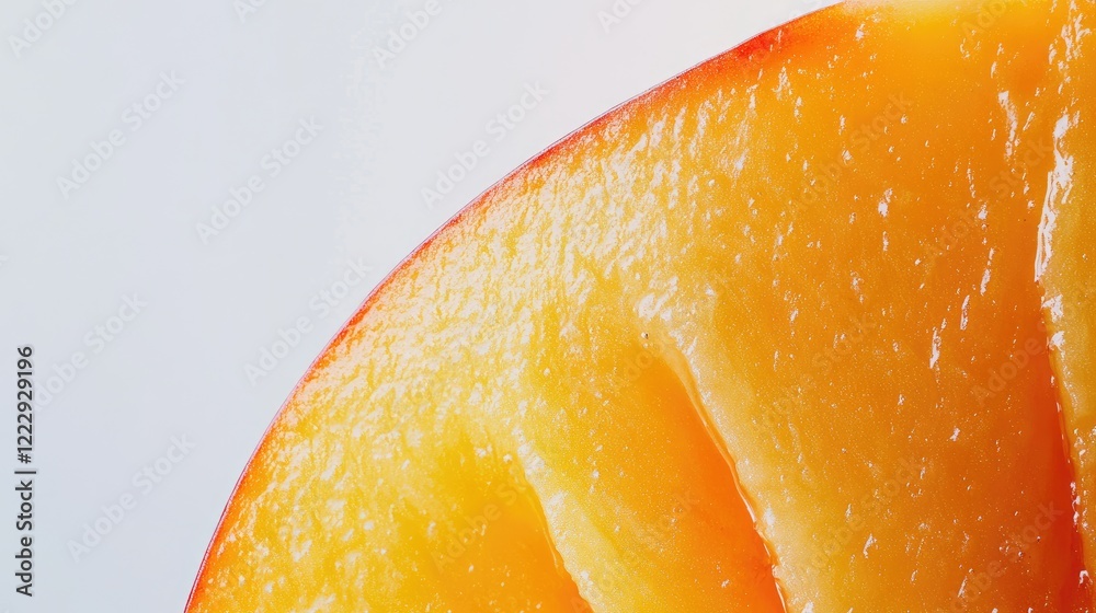 Aufkleber Fresh peach slice close up against a clean background with ample space for text and design elements for culinary and health themes.
