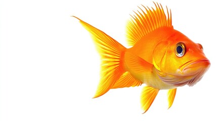 Fototapeta premium Vibrant goldfish swimming isolated on white background with ample space for text or design elements