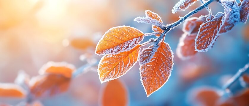 Frost-covered fall leaves showcase vibrant colors during early autumn mornings 