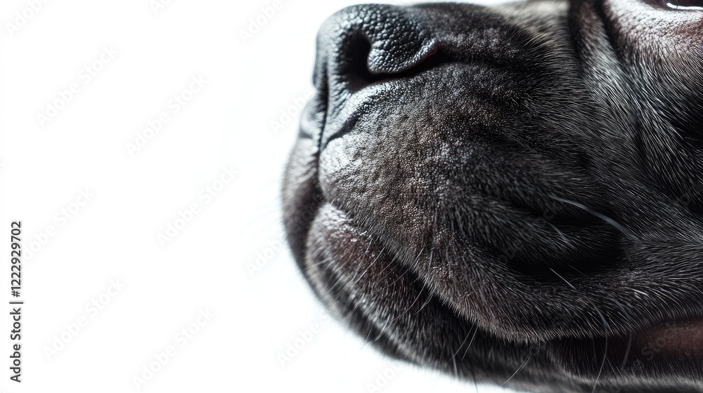 Poster Close up of a French bulldog's nose and face highlighting texture with ample blank space for graphic design or text insertion