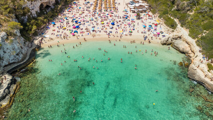 Aerial view of the Cala Llombards beach in Mallorca, Spain