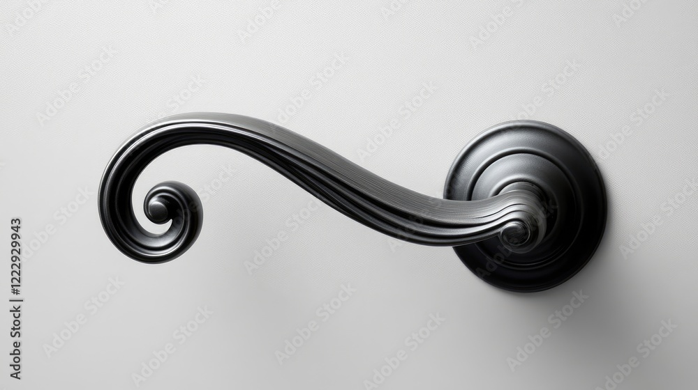 Aufkleber Elegant gray metal door handle close up with smooth curves and ample empty space for personalized text or branding messages