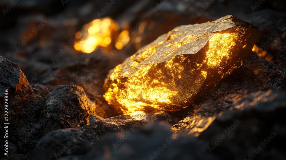 Poster illuminated golden granite texture from mining showcasing natural beauty with empty space for text a