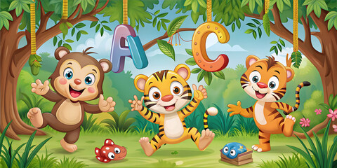 Fototapeta premium Alphabet Jungle Adventures Where Learning Letters Becomes Playful Fun
