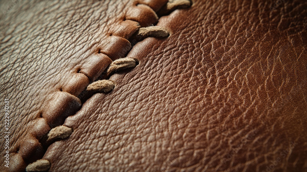 Poster close up of hand stitching brown leather showcasing intricate details with space for text or brandin
