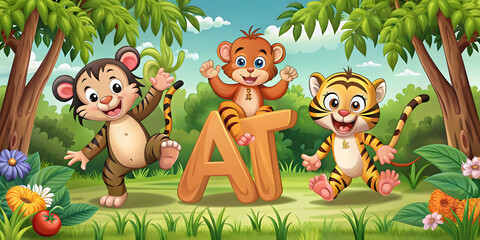 Naklejka premium Alphabet Jungle Adventures Where Learning Letters Becomes Playful Fun