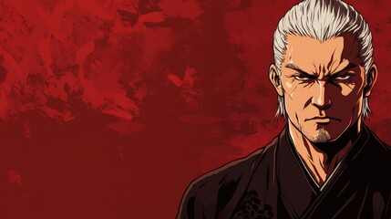 Dynamic illustration of a strong character against a vibrant red background with ample copy space for text and marketing use