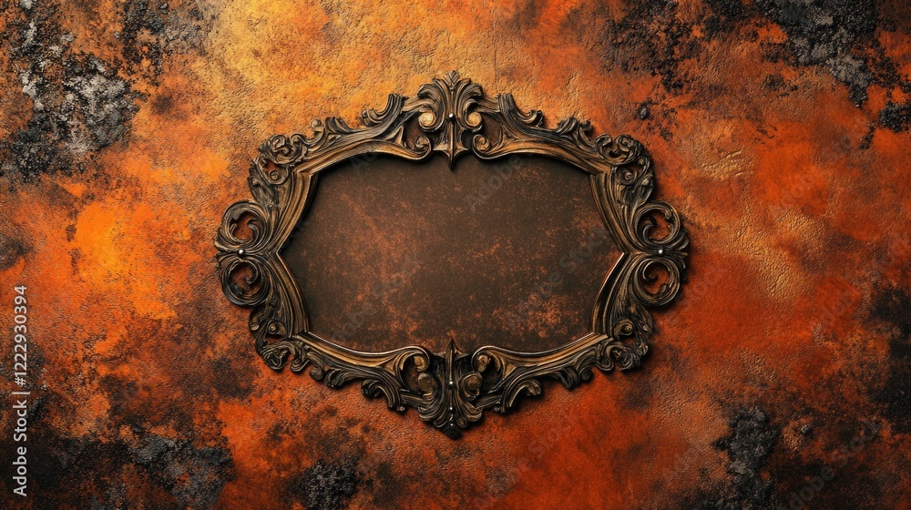 Aufkleber close up of ornate picture frame on textured background with space for custom content and incandesce