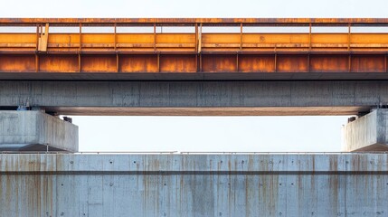 Railway Overpass Bridge Construction Detail Featuring Rusty Steel Beams and Concrete Supports with Blank Space for Text Addition