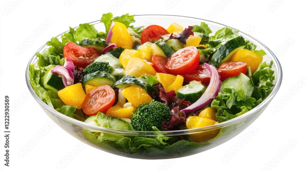 Poster Colorful and Fresh Salad Bowl Filled with Assorted Vegetables and Dressing with Space for Custom Text or Branding