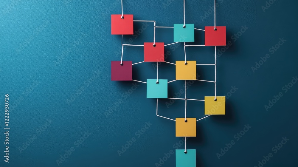 Poster colorful flowchart design for command structure with blank space for text and detailed outcomes and 