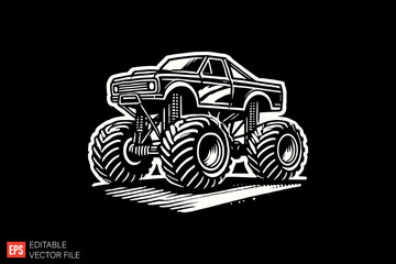 monster trucks Black and white silhouette Illustration vector design