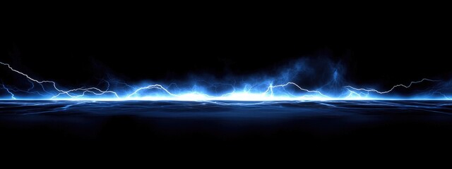 Dramatic Lightning Strikes Illuminating a Stormy Night Sky with Copy Space for Text or Graphic Overlay