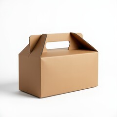 Brown cardboard box with handle, crafted from durable corrugated material, featuring a clean design and neutral white background.