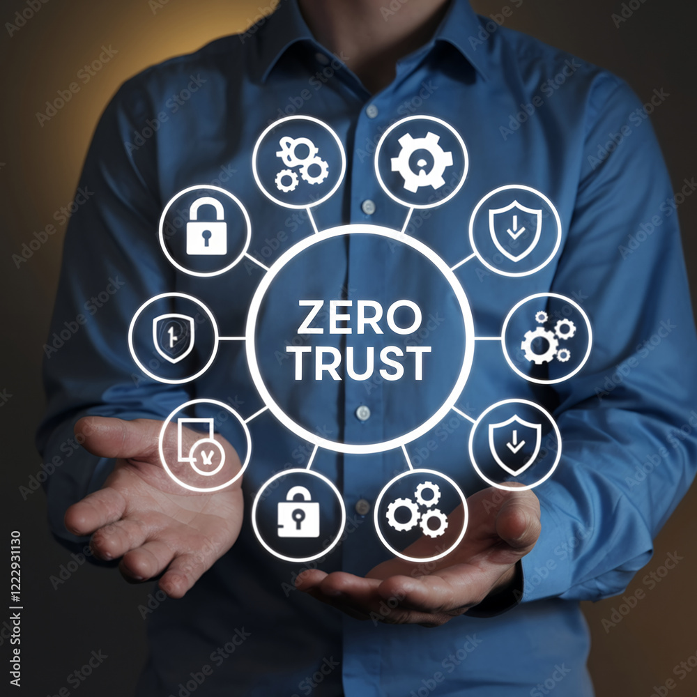 Poster securing the digital frontier: zero trust security concept. a futuristic holographic representation 