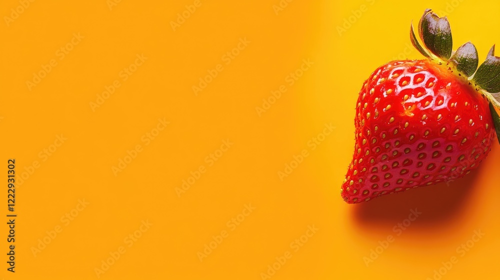 Poster fresh strawberry on vibrant orange background with ample copy space for marketing or culinary applic