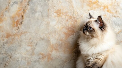Studio portrait of a Himalayan cat with marble background showcasing elegance and providing ample space for text and branding opportunities