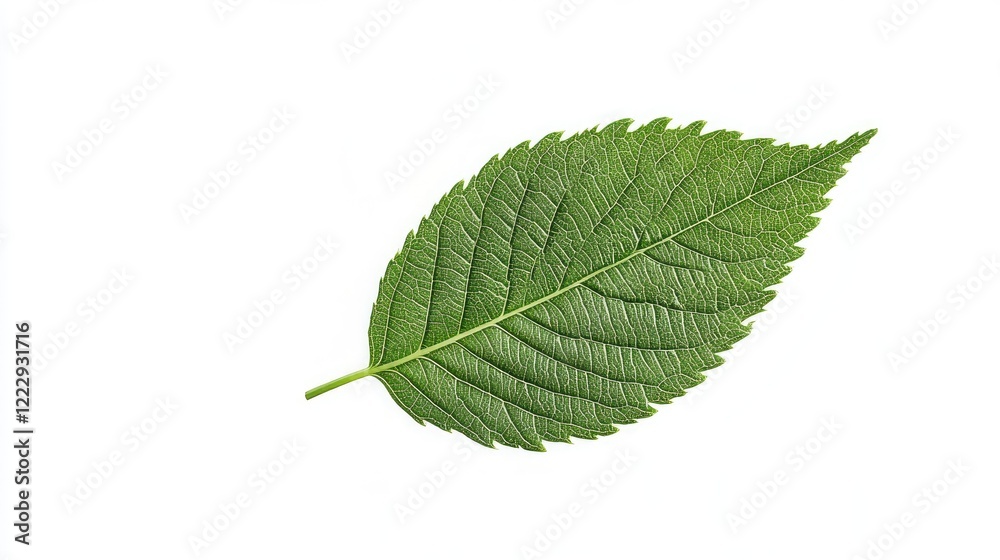 Poster detailed close up of a green leaf showcasing intricate vein patterns on a white background ideal for