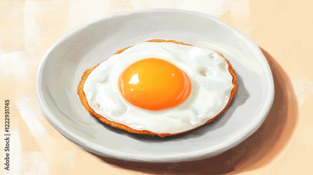 Poster fried egg with runny yolk on a plate showcasing a delicious breakfast option with ample space for te