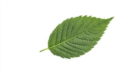 Obraz premium Detailed close up of a green leaf showcasing intricate vein patterns on a white background ideal for natural themed design or text overlay