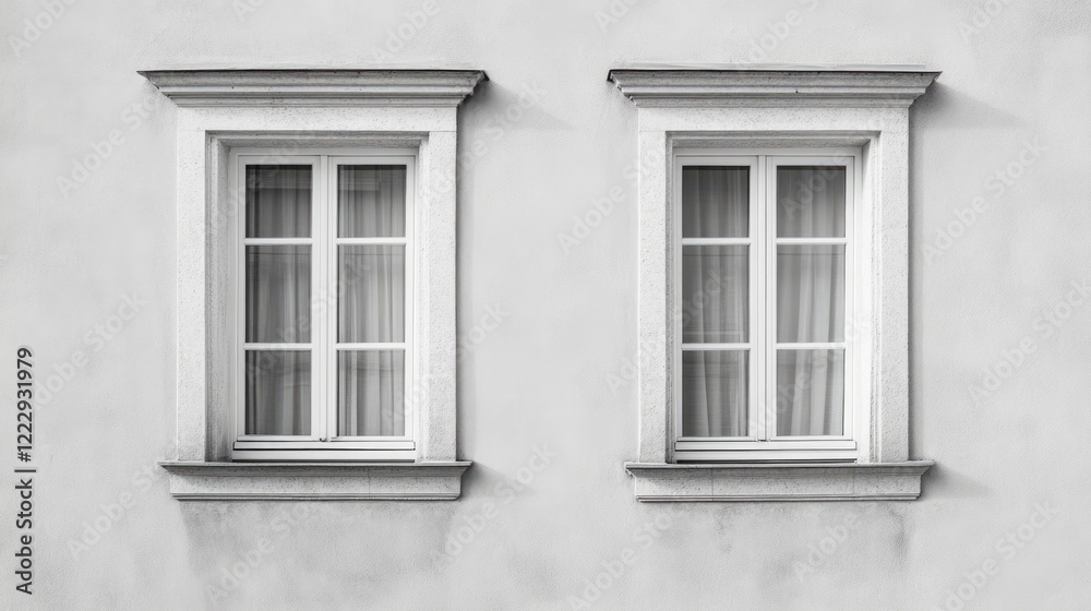 Poster elegant double glazing windows with soft curtains and blank space for custom text or branding in min