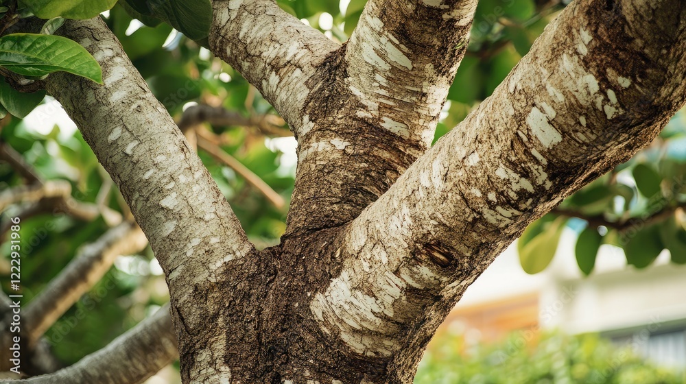 Poster close up of a textured giant tropical plant trunk showcasing rich bark details and ample copy space 