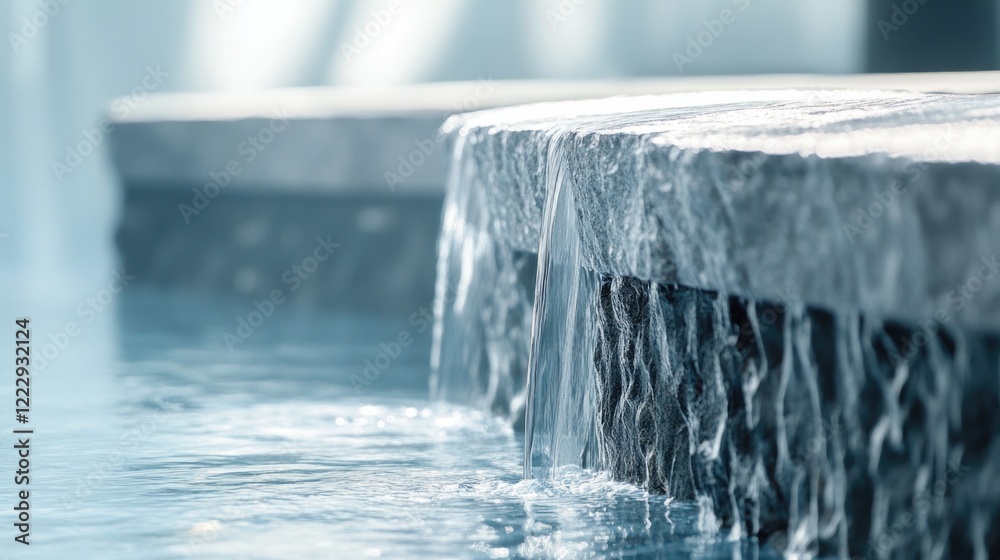 Aufkleber Serene close-up of a stone waterfall cascading into tranquil water with ample space for text or branding usage in design projects.