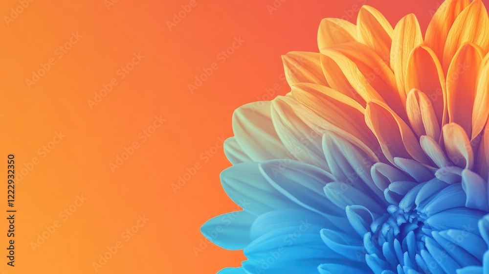 Fototapete chrysanthemum close up with vibrant blue and orange gradient background featuring ample copy space f