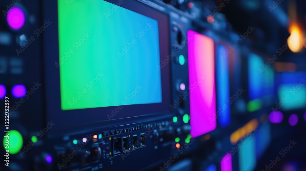 Poster digital media controller interactive display network with colorful screens and copy space for creati